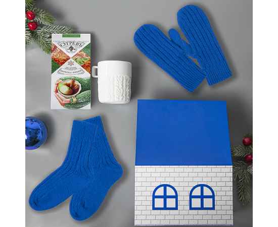 Набор подарочный SNOWFALL: кружка, варежки, носки, синий, Цвет: синий