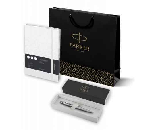 Подарочный набор:  Шариковая ручка Parker Jotter Essential, St. Steel СT и Ежедневник недатированный серебряный срез, белый.