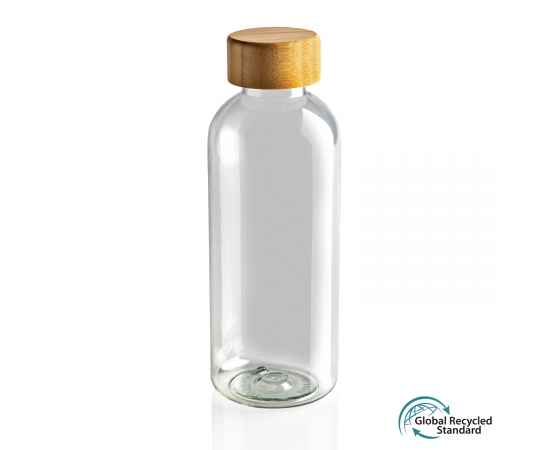 Бутылка для воды из rPET (стандарт GRS) с крышкой из бамбука FSC®, Прозрачный, Цвет: прозрачный,, Размер: Длина 7,4 см., ширина 7,4 см., высота 20,6 см., диаметр 7,4 см.