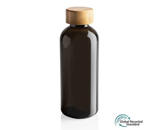 Бутылка для воды из rPET (стандарт GRS) с крышкой из бамбука FSC®, Черный, Цвет: черный,, Размер: Длина 7,4 см., ширина 7,4 см., высота 20,6 см., диаметр 7,4 см.