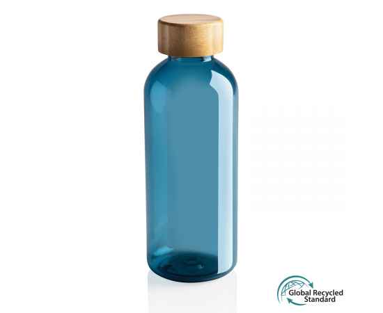 Бутылка для воды из rPET (стандарт GRS) с крышкой из бамбука FSC®, Синий, Цвет: синий,, Размер: Длина 7,4 см., ширина 7,4 см., высота 20,6 см., диаметр 7,4 см.