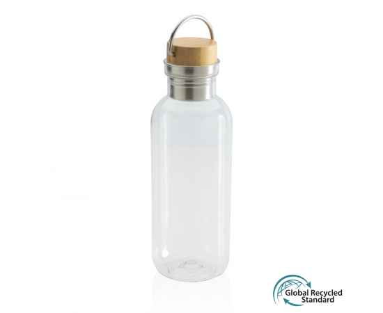 Бутылка для воды из rPET GRS с крышкой из бамбука FSC, 680 мл, Прозрачный, Цвет: прозрачный,, Размер: Длина 7,5 см., ширина 7,5 см., высота 22,3 см., диаметр 7,5 см.