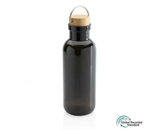 Бутылка для воды из rPET GRS с крышкой из бамбука FSC, 680 мл, Черный, Цвет: черный,, Размер: Длина 7,5 см., ширина 7,5 см., высота 22,3 см., диаметр 7,5 см.