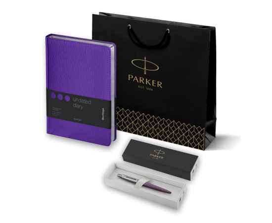 Подарочный набор: Шариковая ручка Parker Jotter Essential, Victoria Violet CT и Ежедневник недатир., серебр. срез, фиолетовый