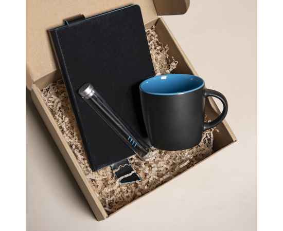 Набор подарочный DESKTOP: кружка, ежедневник, ручка,  стружка, коробка, черный/голубой, Цвет: черный, голубой, Размер: 25,5 x 21,5 x 11 см
