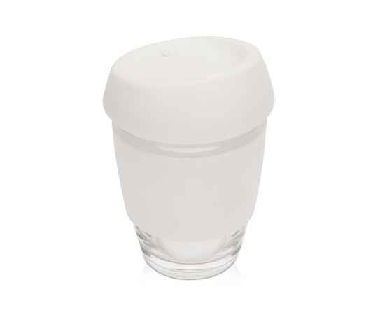 Стеклянный стакан с силиконовой крышкой и манжетой Monday, 885206, Цвет: белый,прозрачный, Объем: 350