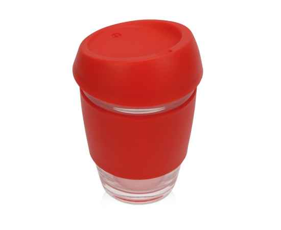 Стеклянный стакан с силиконовой крышкой и манжетой Monday, 885201, Цвет: красный,прозрачный, Объем: 350