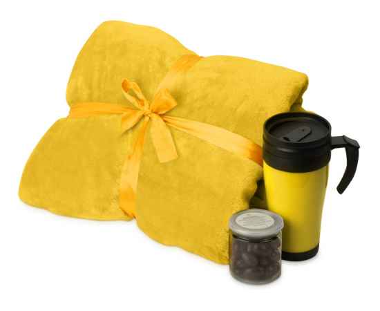 Подарочный набор Tasty hygge с пледом, термокружкой и миндалем в шоколадной глазури, 700346.04, Цвет: черный,желтый,желтый, Объем: 350