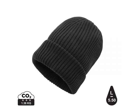 Вязаная шапка с отворотом Impact из Polylana® AWARE™, Черный, Цвет: черный,, Размер: Длина 21 см., ширина 23 см., высота 6 см., диаметр 0 см.