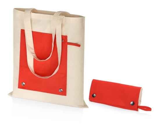 Складная хлопковая сумка для шопинга Gross с карманом, 180 г/м2, 955101, Цвет: красный,натуральный