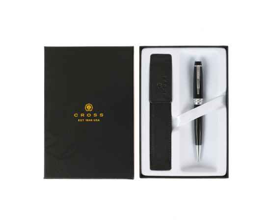 Подарочный набор Cross: шариковая ручка Cross Bailey Black Lacquer с чехлом для ручки