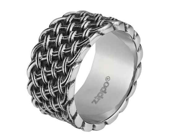 Кольцо ZIPPO, серебристое, с плетёным орнаментом, нержавеющая сталь, 1,2x0,2 см, диаметр 19,1 мм
