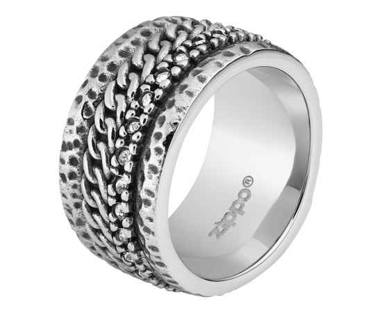 Кольцо ZIPPO, серебристое, с цепочным орнаментом, нержавеющая сталь, диаметр 22,3 мм