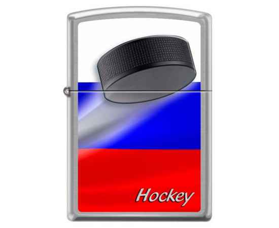 Зажигалка ZIPPO Российский хоккей, с покрытием Brushed Chrome, латунь/сталь, серебристая, 38x13x57 м