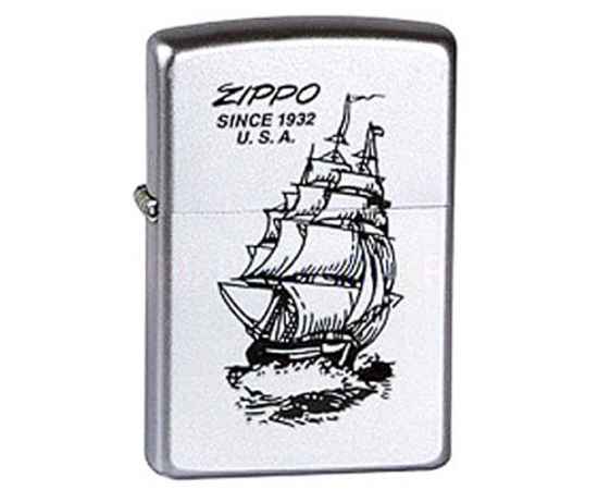 Зажигалка ZIPPO Boat-Zippo, с покрытием Satin Chrome™, латунь/сталь, серебристая, 38x13x57 мм