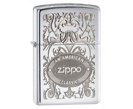 Зажигалка ZIPPO Crown Stamp™ с покрытием High Polish Chrome, латунь/сталь, серебристая, 38x13x57 мм