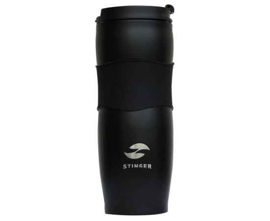 Термокружка Stinger, 0,4 л, сталь/пластик/силикон, черная, 7,2х19,4 см