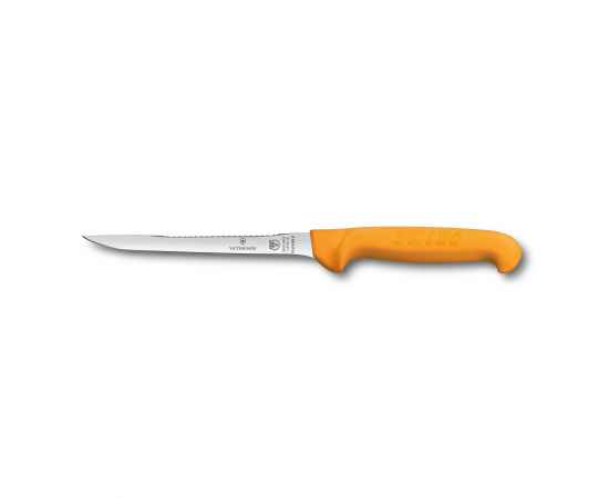 Нож для филировки рыбы VICTORINOX Swibo, узкое гибкое лезвие 16 см с рыбочисткой, жёлтый
