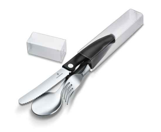 Набор из 3 столовых приборов VICTORINOX Swiss Classic: складной нож для овощей, вилка, ложка, чёрный
