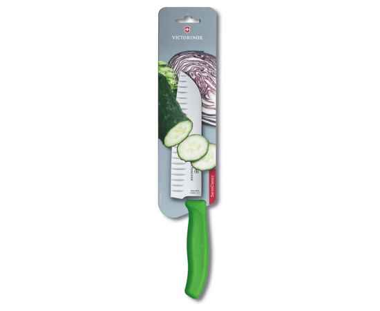 Нож сантоку VICTORINOX SwissClassic, рифлёное лезвие 17 см, зелёный, в картонном блистере