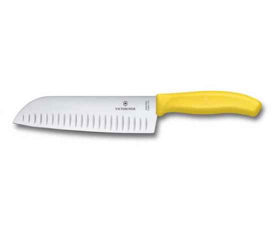 Нож сантоку VICTORINOX SwissClassic, рифлёное лезвие 17 см, жёлтый, в картонном блистере