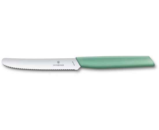 Нож столовый VICTORINOX Swiss Modern, волнистое лезвие 11 см с закруглённым кончиком, мятно-зелёный