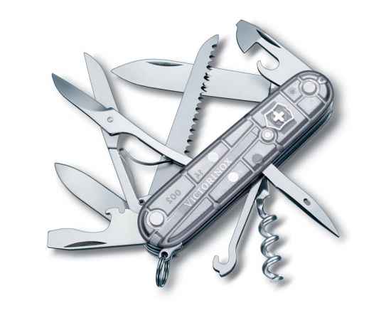 Нож перочинный VICTORINOX Huntsman, 91 мм, 15 функций, полупрозрачный серебристый