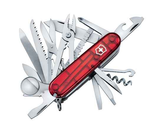 Нож перочинный VICTORINOX Swiss Champ, 91 мм, 33 функции, полупрозрачный красный