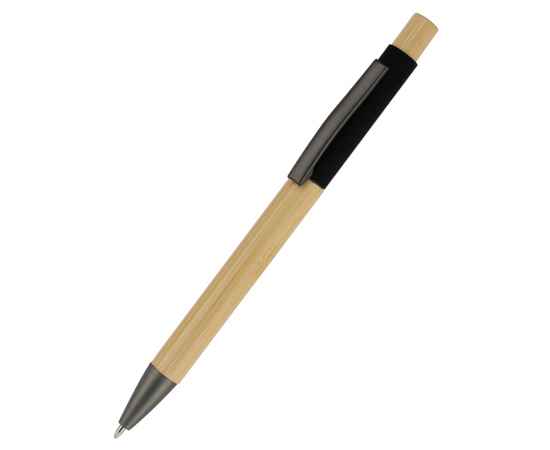 Ручка &quot;Авалон&quot; с корпусом из бамбука и софт-тач вставкой, черный, Цвет: черный