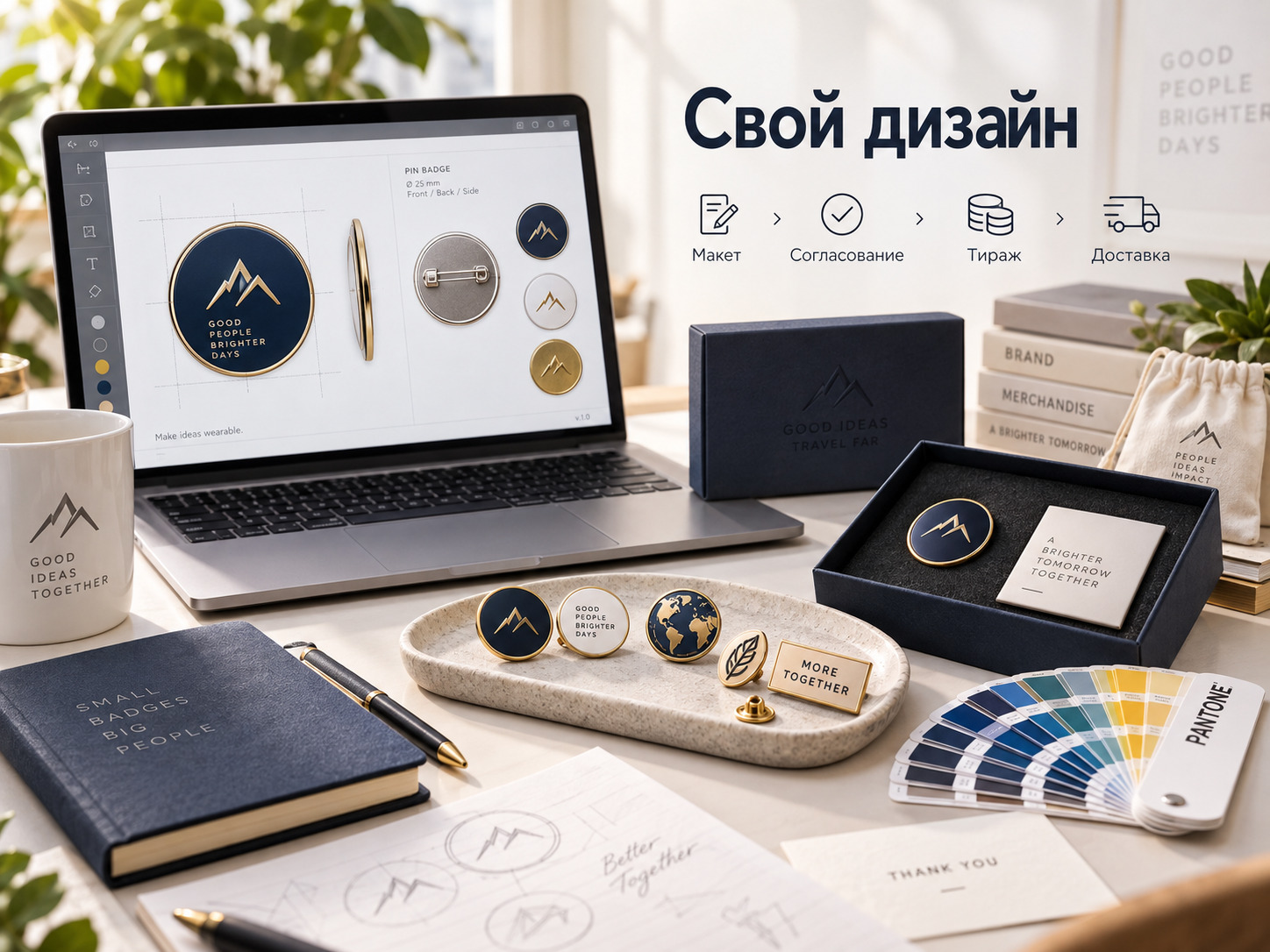 Разработка собственного дизайна значка: макет, согласование, тираж и доставка
